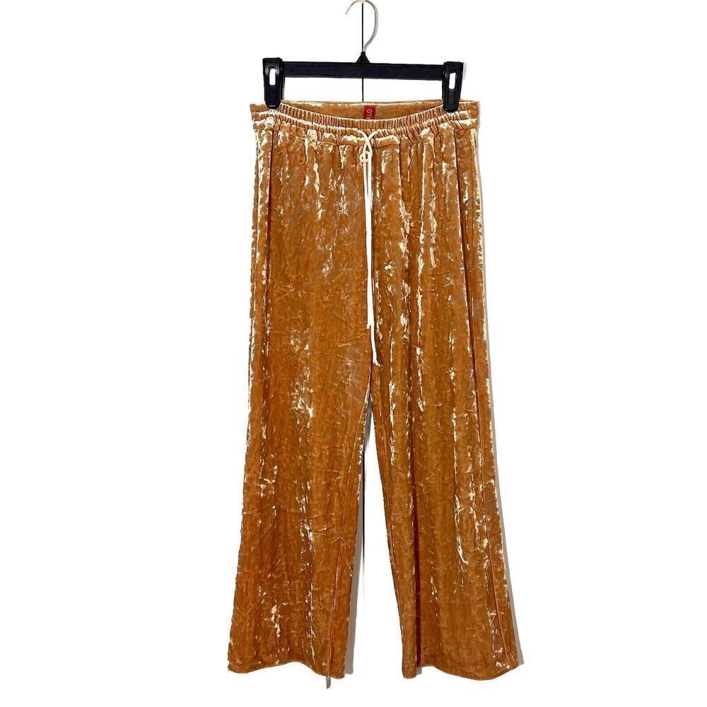 Staud Pants Crushed Velvet Cropped Yellow Drawstring Joggers Lounge Cozy